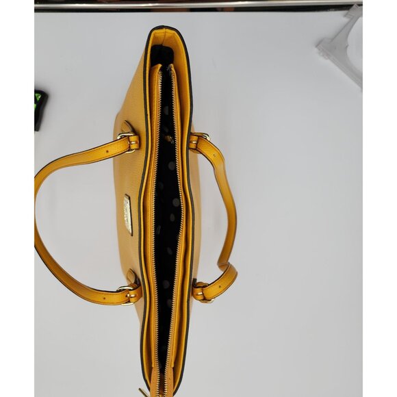 Anne Klein Faux Leather Mustard Yellow Tote Bag With Adjustable Straps & Zip Clo - Picture 14 of 16